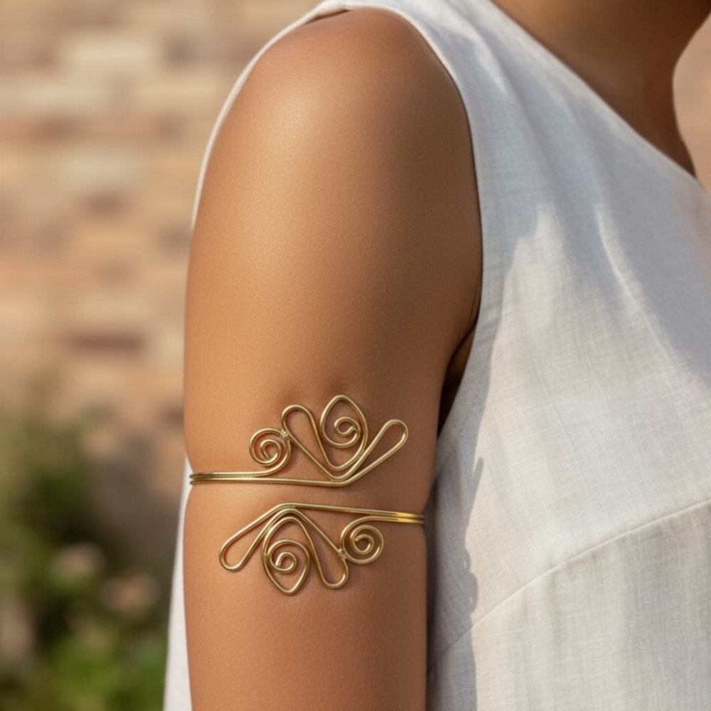 NWT Boho Egyptian Curves Adjustable Arm Bangle – Gold Metal Alloy - Picture 4 of 11